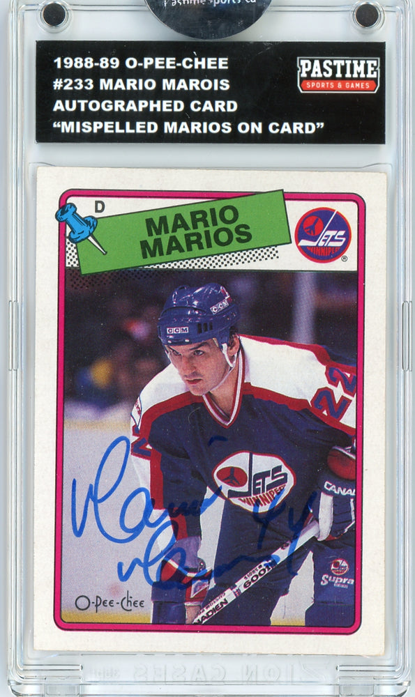 Mario Marois #233 1988/89 O-Pee-Chee Hockey Autographed Card Encased in Magpro - Pastime Sports & Games