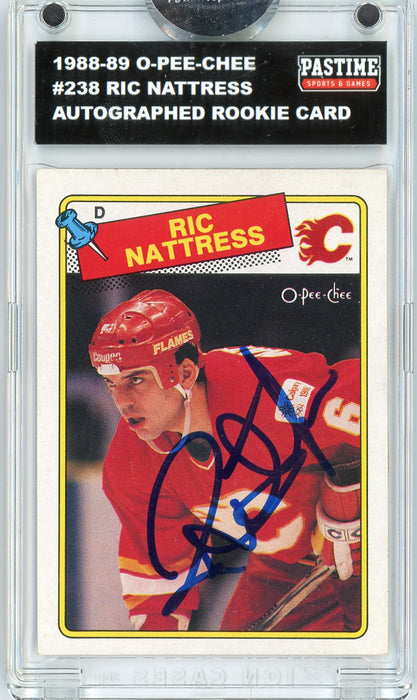Ric Nattress #238 1988/89 O-Pee-Chee Hockey Autographed Card Encased in Magpro - Pastime Sports & Games