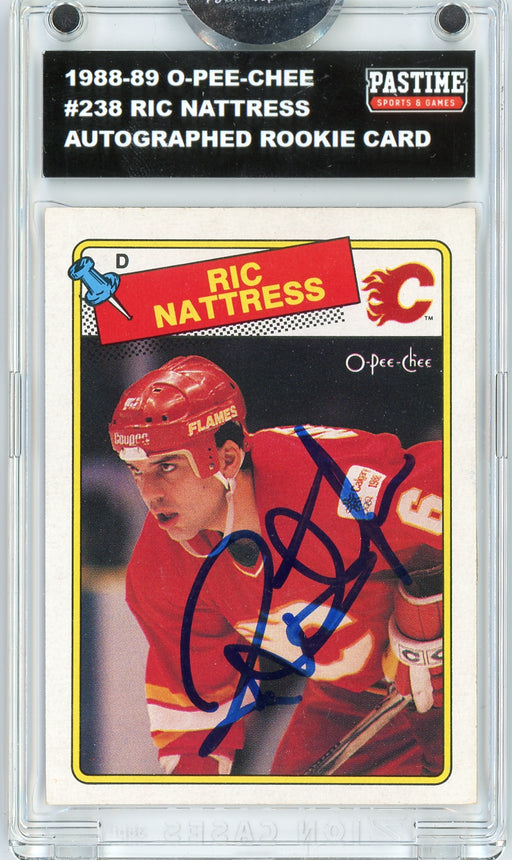 Ric Nattress #238 1988/89 O-Pee-Chee Hockey Autographed Card Encased in Magpro - Pastime Sports & Games
