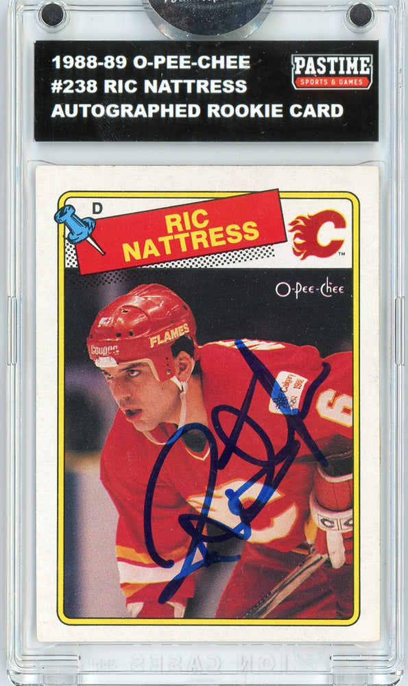 Ric Nattress #238 1988/89 O-Pee-Chee Hockey Autographed Card Encased in Magpro - Pastime Sports & Games