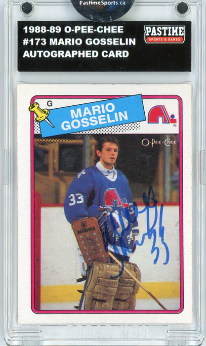 Mario Gosselin #173 1988/89 O-Pee-Chee Hockey Autographed Card Encased in Magpro - Pastime Sports & Games