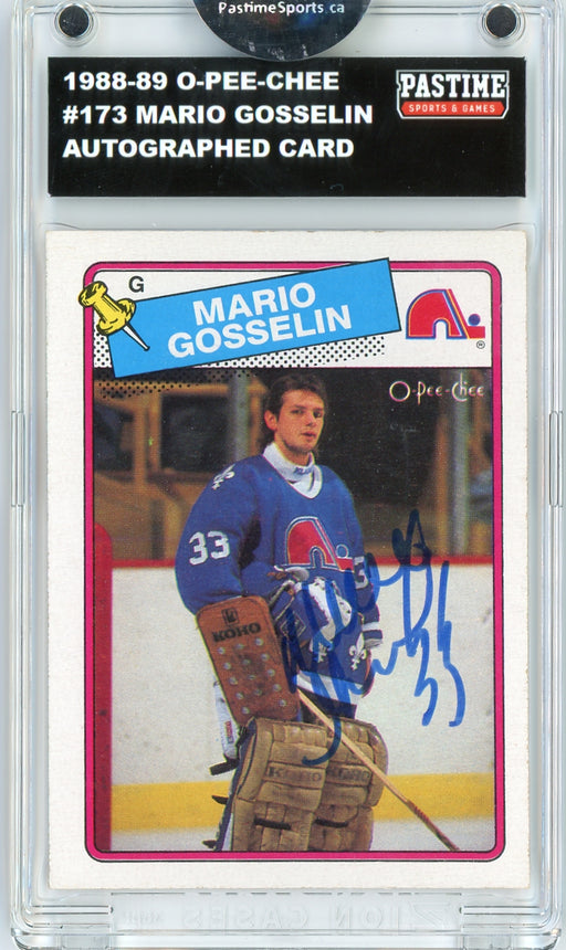 Mario Gosselin #173 1988/89 O-Pee-Chee Hockey Autographed Card Encased in Magpro - Pastime Sports & Games