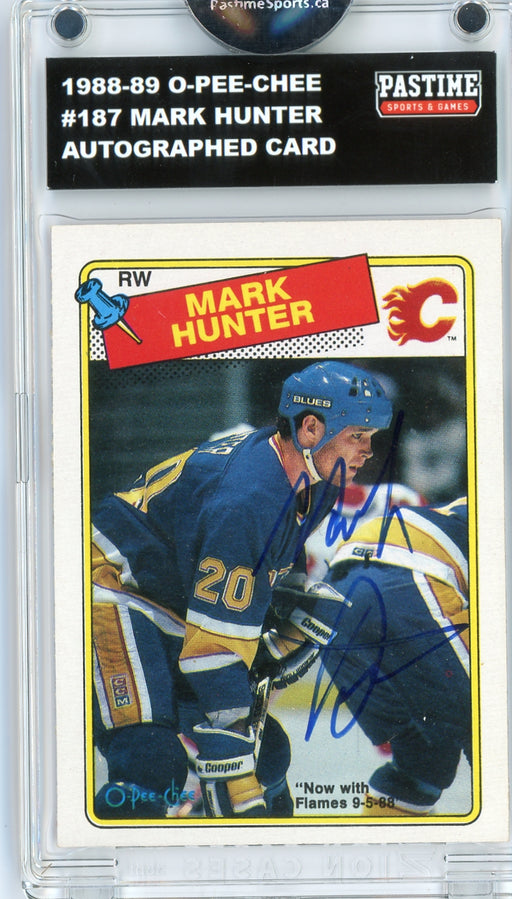 Mark Hunter #187 1988/89 O-Pee-Chee Hockey Autographed Card Encased in Magpro - Pastime Sports & Games