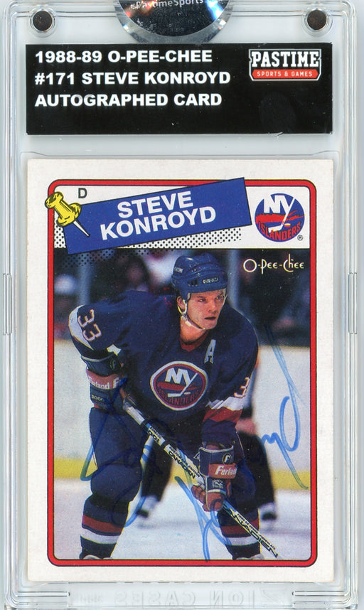 Steve Konroyd #171 1988/89 O-Pee-Chee Hockey Autographed Card Encased in Magpro - Pastime Sports & Games