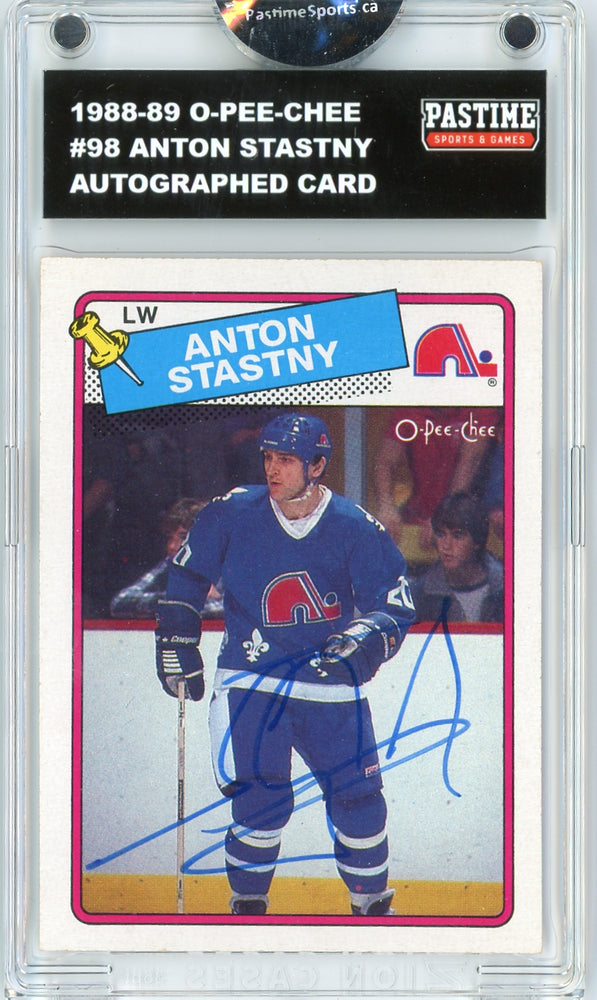 Anton Stastny #98 1988/89 O-Pee-Chee Hockey Autographed Card Encased in Magpro - Pastime Sports & Games
