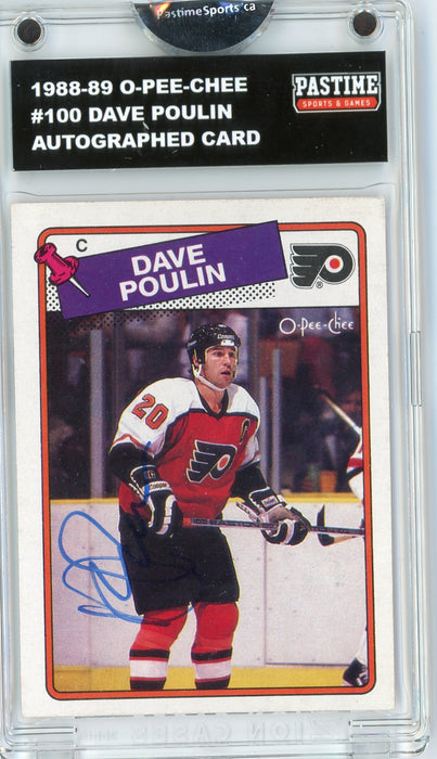 Dave Poulin #100 1988/89 O-Pee-Chee Hockey Autographed Card Encased in Magpro - Pastime Sports & Games