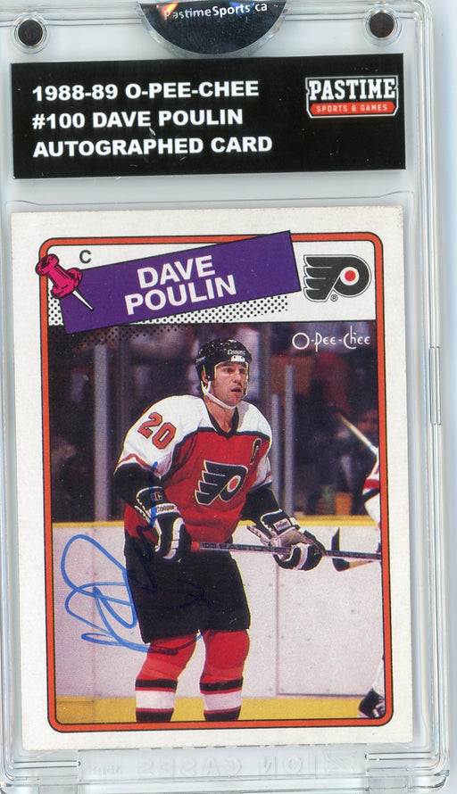 Dave Poulin #100 1988/89 O-Pee-Chee Hockey Autographed Card Encased in Magpro - Pastime Sports & Games