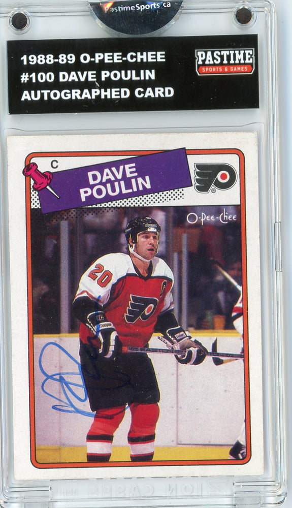 Dave Poulin #100 1988/89 O-Pee-Chee Hockey Autographed Card Encased in Magpro - Pastime Sports & Games