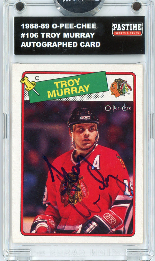 Troy Murray #106 1988/89 O-Pee-Chee Hockey Autographed Card Encased in Magpro - Pastime Sports & Games