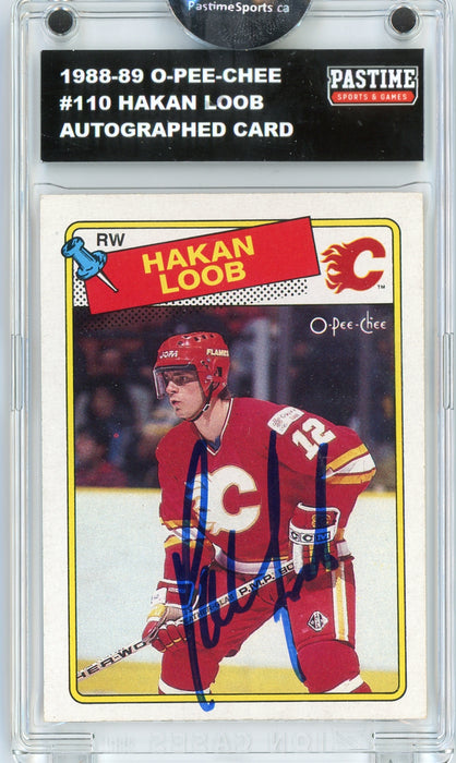 Hakan Loob #110 1988/89 O-Pee-Chee Hockey Autographed Card Encased in Magpro - Pastime Sports & Games