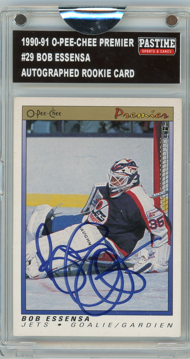 Bob Essensa #29 1990/91 O-Pee-Chee Premier Hockey Autographed Rookie Card Encased in Magpro - Pastime Sports & Games