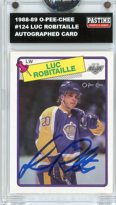 Luc Robitaille #124 1988/89 O-Pee-Chee Hockey Autographed Card Encased in Magpro - Pastime Sports & Games