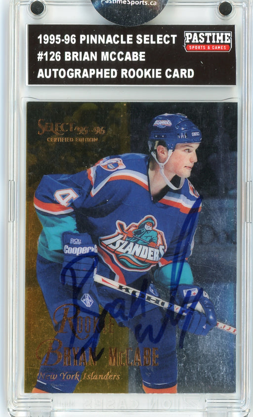 Brian McCabe #126 1995/96 Pinnacle Select Hockey Autographed Card Encased in Magpro - Pastime Sports & Games