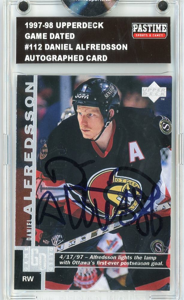Daniel Alfredsson #113 1997/98 Upper Deck Game Dated Hockey Autographed Card Encased in Magpro - Pastime Sports & Games