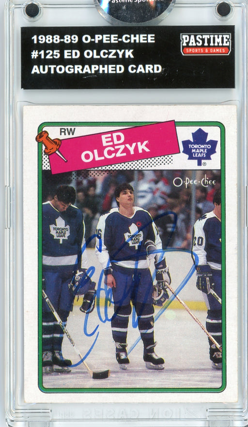 Ed Olczyk #125 1988/89 O-Pee-Chee Hockey Autographed Card Encased in Magpro - Pastime Sports & Games