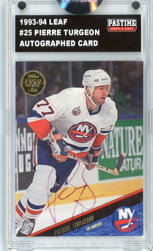 Pierre Turgeon #25 1993/94 Leaf Hockey Autographed Card Encased in Magpro - Pastime Sports & Games