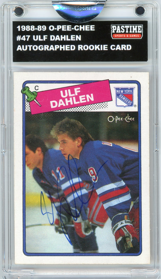 Ulf Dahlen #47 1988/89 O-Pee-Chee Hockey Autographed Card Encased in Magpro - Pastime Sports & Games