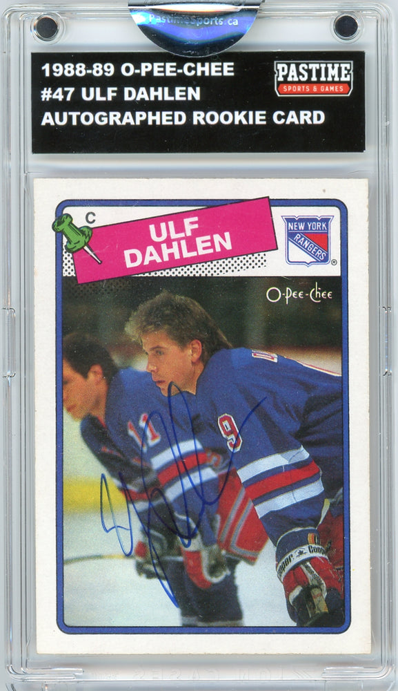 Ulf Dahlen #47 1988/89 O-Pee-Chee Hockey Autographed Card Encased in Magpro - Pastime Sports & Games