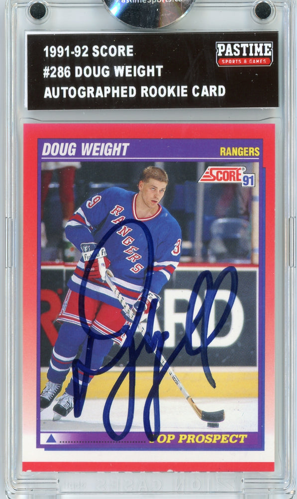 Doug Weight #286 1991/92 Score Hockey Autographed Card Encased in Magpro - Pastime Sports & Games