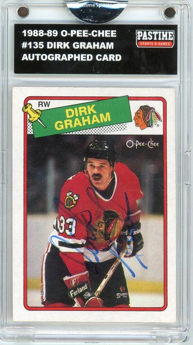Dirk Graham #135 1988/89 O-Pee-Chee Hockey Autographed Card Encased in Magpro - Pastime Sports & Games