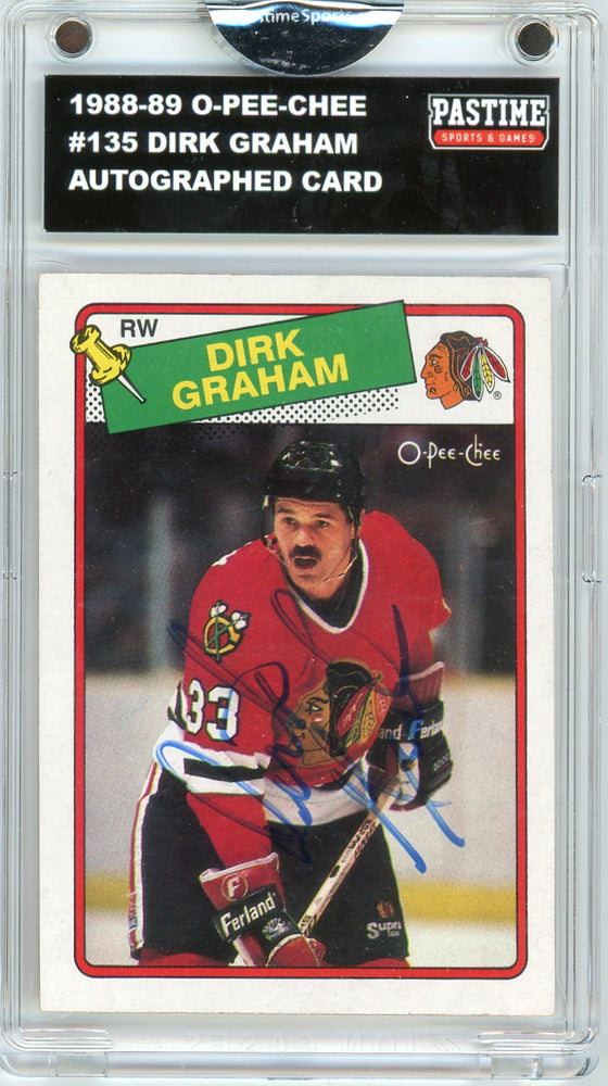 Dirk Graham #135 1988/89 O-Pee-Chee Hockey Autographed Card Encased in Magpro - Pastime Sports & Games