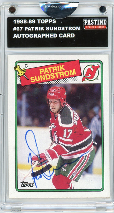 Patrik Sundstrom #67 1988/89 Topps Hockey Autographed Card Encased in Magpro - Pastime Sports & Games