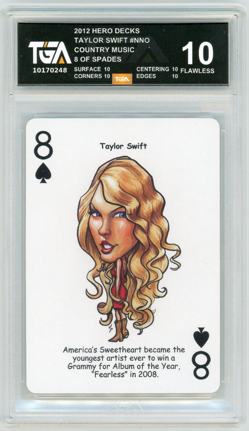 Taylor Swift 8 Of Spades 2012 Hero Decks Country Music TGA 10 Flawless Black Label Graded Playing Card - Pastime Sports & Games