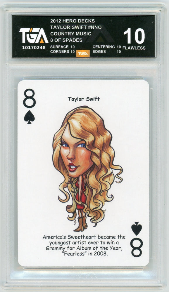 Taylor Swift 8 Of Spades 2012 Hero Decks Country Music TGA 10 Flawless Black Label Graded Playing Card - Pastime Sports & Games
