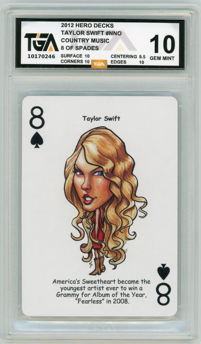 Taylor Swift 8 Of Spades 2012 Hero Decks Country Music TGA 10 Gem Mint Graded Playing Card - Pastime Sports & Games