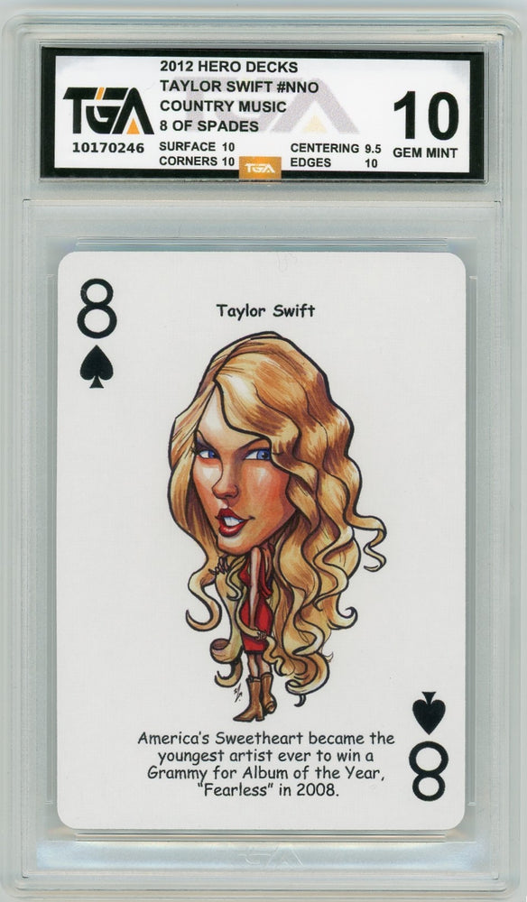 Taylor Swift 8 Of Spades 2012 Hero Decks Country Music TGA 10 Gem Mint Graded Playing Card - Pastime Sports & Games