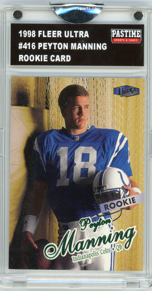 Peyton Manning #416 1998 Fleer Ultra Rookie Card Encased in Magpro - Pastime Sports & Games