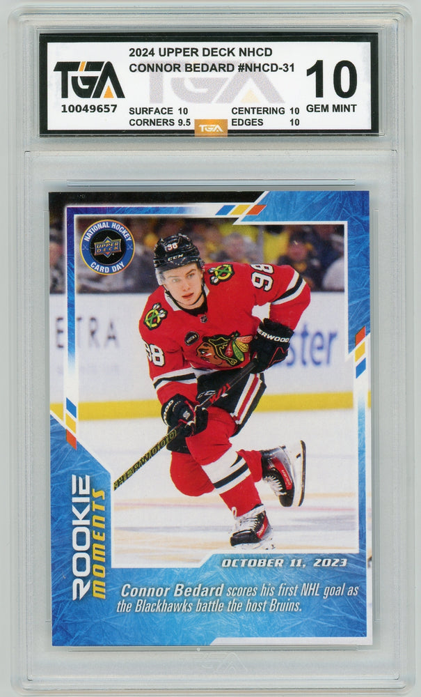 Connor Bedard #NCHD-31 2024 National Hockey Card Day Rookie Graded TGA 10 Gem Mint - Pastime Sports & Games