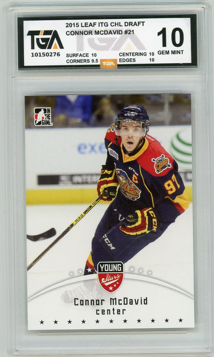 Connor McDavid #21 2015 Leaf In The Game CHL Draft TGA 10 Gem Mint Graded Card - Pastime Sports & Games