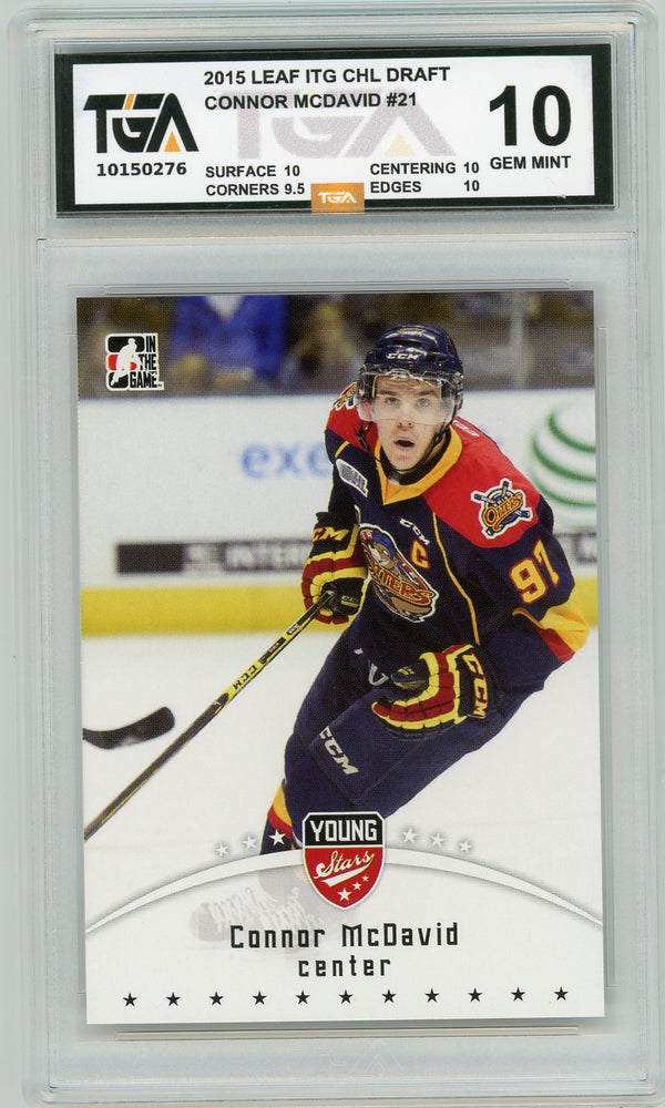 Connor McDavid #21 2015 Leaf In The Game CHL Draft TGA 10 Gem Mint Graded Card - Pastime Sports & Games