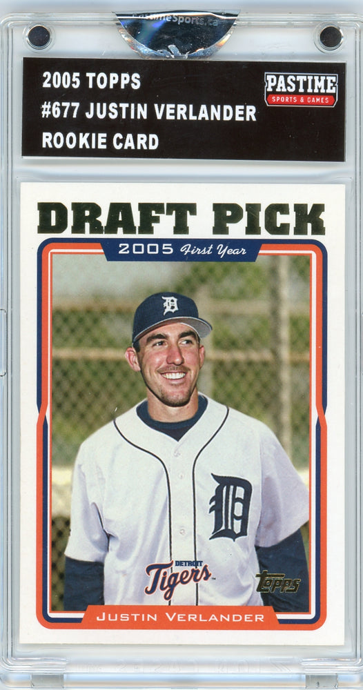 Justin Verlander #677 2005 Topps Baseball Rookie Card Encased in Magpro - Pastime Sports & Games