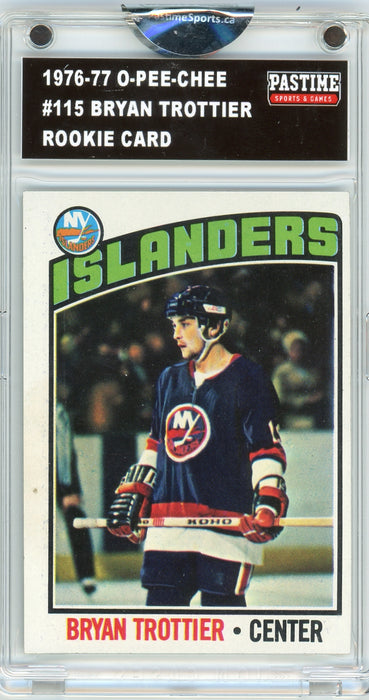 Bryan Trottier #115 1976/77 O-Pee-Chee Hockey Rookie Card Encased in Magpro - Pastime Sports & Games