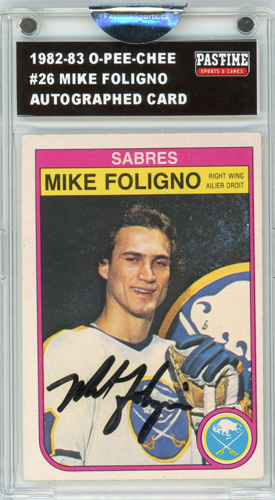 Mike Foligno #26 1982/83 O-Pee-Chee Hockey Autographed Card Encased in Magpro - Pastime Sports & Games