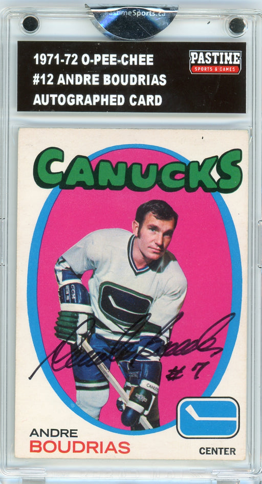 Andre Boudrias #12 1971/72 O-Pee-Chee Hockey Autographed Card Encased in Magpro - Pastime Sports & Games