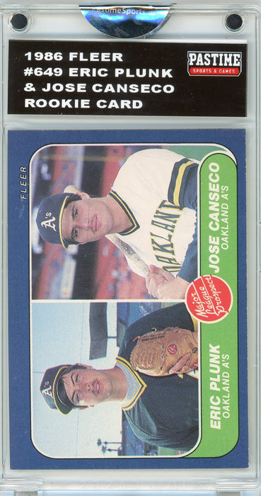 Eric Plunk & Jose Canseco #649 1986 Fleer Baseball Rookie Card Encased in Magpro - Pastime Sports & Games