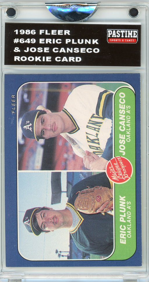 Eric Plunk & Jose Canseco #649 1986 Fleer Baseball Rookie Card Encased in Magpro - Pastime Sports & Games