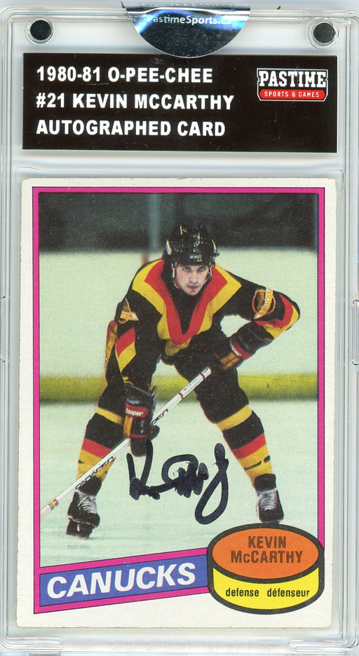 Kevin McCarthy #21 1980/81 O-Pee-Chee Hockey Autographed Card Encased in Magpro - Pastime Sports & Games