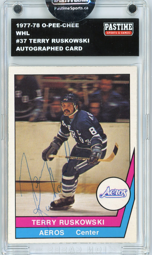 Terry Ruskowski #37 1977/78 O-Pee-Chee WHL Hockey Autographed Card Encased in Magpro - Pastime Sports & Games