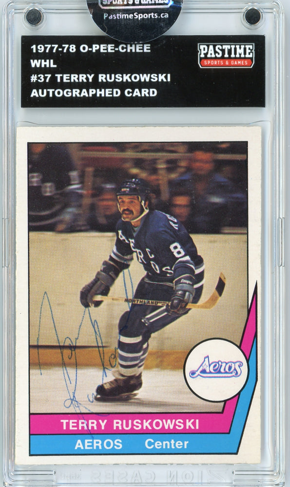 Terry Ruskowski #37 1977/78 O-Pee-Chee WHL Hockey Autographed Card Encased in Magpro - Pastime Sports & Games
