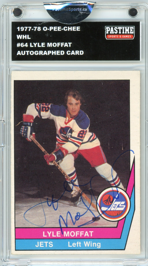 Lyle Moffat #64 1977/78 O-Pee-Chee WHL Hockey Autographed Card Encased in Magpro - Pastime Sports & Games