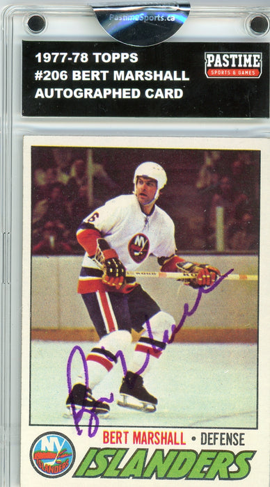 Bert Marshall #206 1977/78 Topps Hockey Autographed Card Encased in Magpro - Pastime Sports & Games