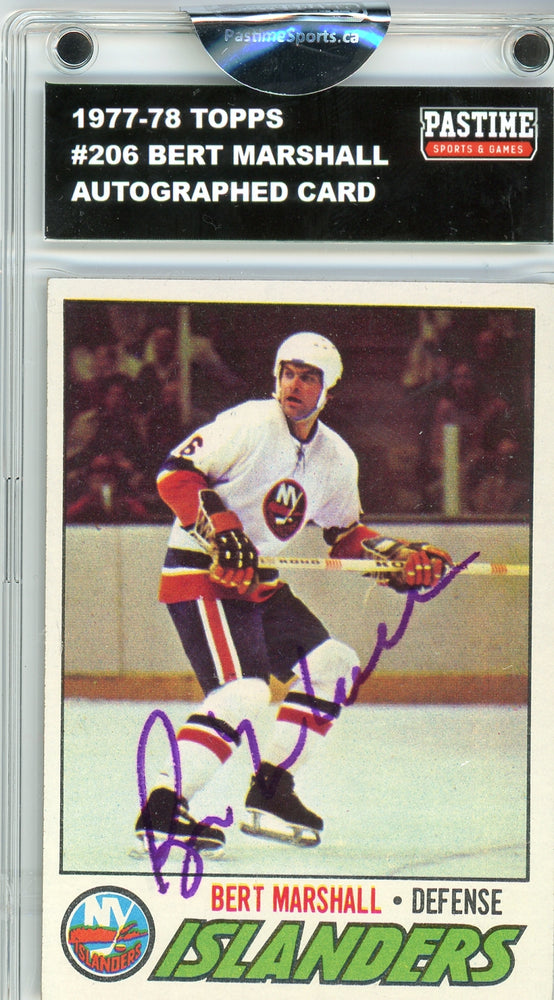 Bert Marshall #206 1977/78 Topps Hockey Autographed Card Encased in Magpro - Pastime Sports & Games