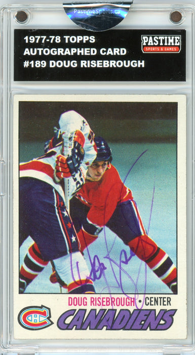 Doug Risebrough #189 1977/78 Topps Hockey Autographed Card Encased in Magpro - Pastime Sports & Games