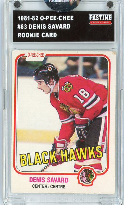 Denis Savard #63 1981/82 O-Pee-Chee Hockey Rookie Card Encased in Magpro - Pastime Sports & Games