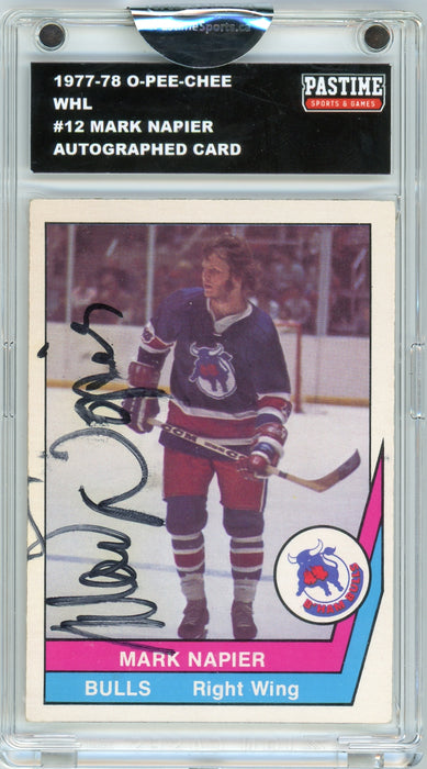 Mark Napier #12 1977/78 O-Pee-Chee WHL Hockey Autographed Card Encased in Magpro - Pastime Sports & Games