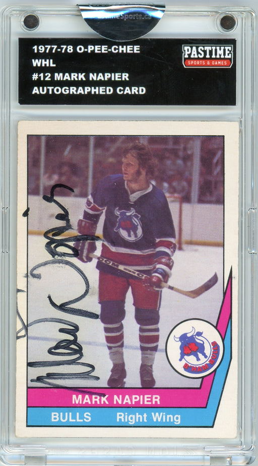 Mark Napier #12 1977/78 O-Pee-Chee WHL Hockey Autographed Card Encased in Magpro - Pastime Sports & Games